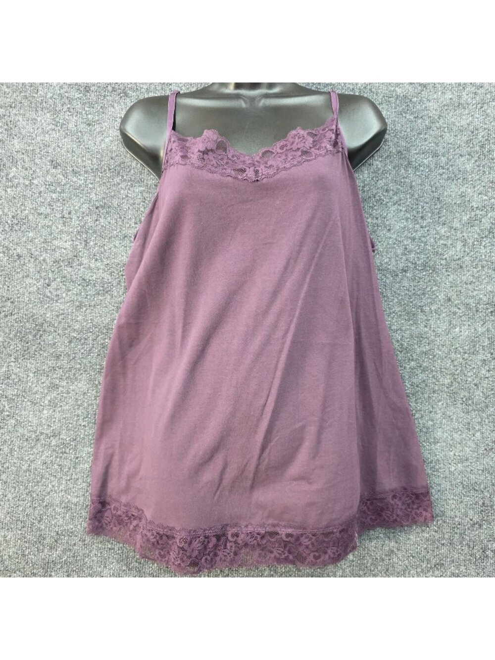 CJ Banks Lace Trim Camisole Tank Top 2X Purple Cotton Stretch Romantic Coquette